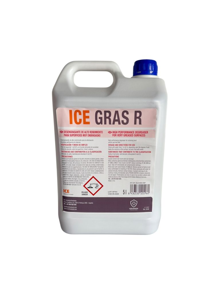 ICE Gras R | Desengrasante Profesional Alcalino de Alto Rendimiento | Eliminador Profesional de Grasas y Suciedad Difícil
