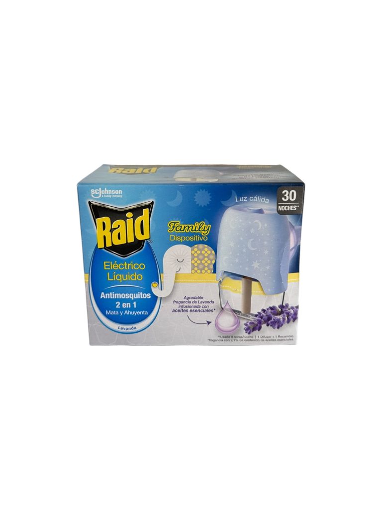 Raid Eléctrico Líquido 2 en 1 Lavanda 30 Noches | Antimosquitos con Luz Cálida Family