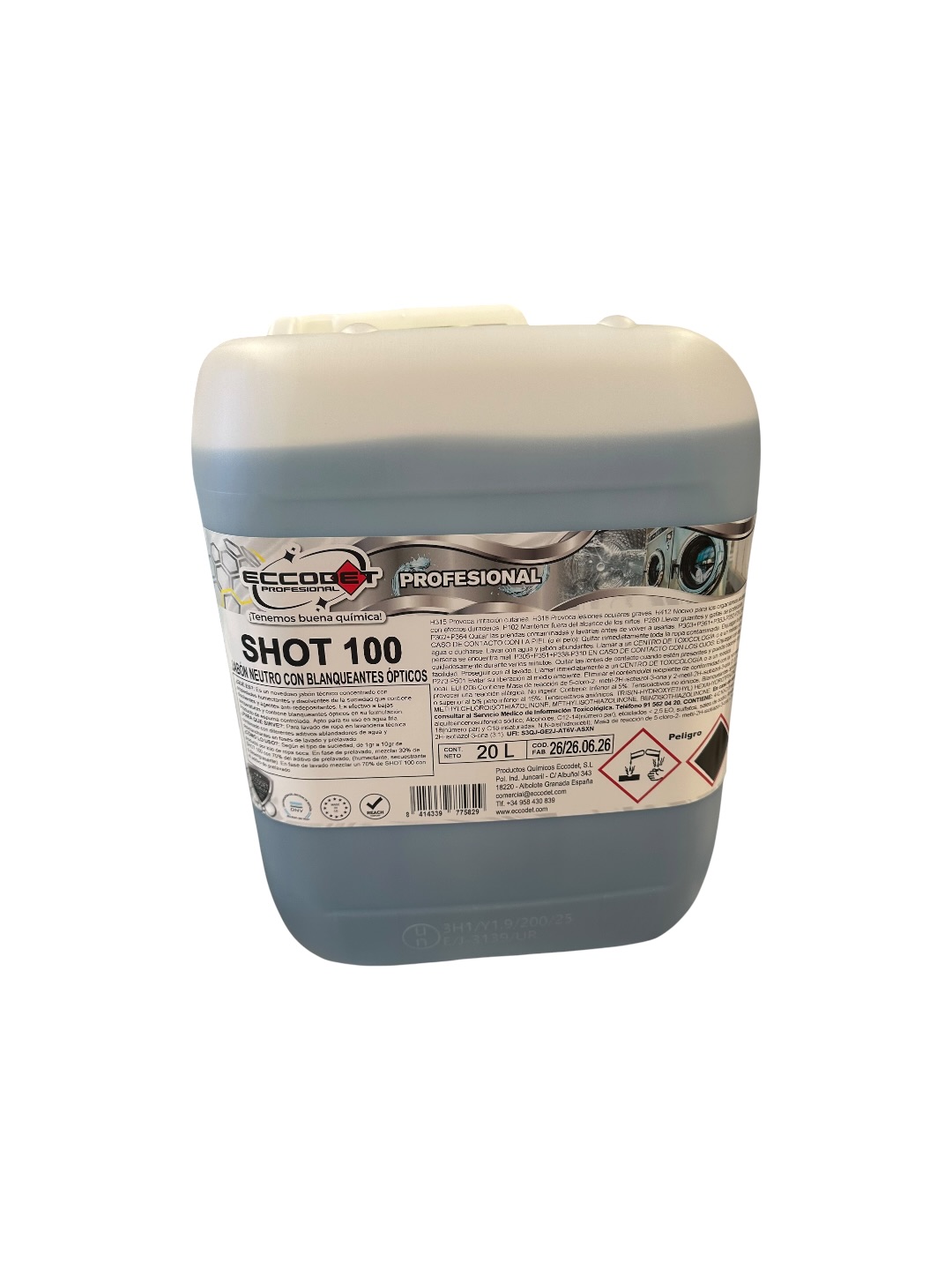 SHOT 100 Jabón Neutro con Blanqueantes Ópticos | Detergente Profesional para Lavandería Industrial